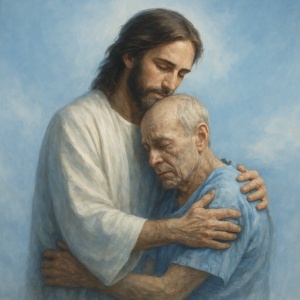 Jesucristo abraza a un enfermo Jesucristo abraza a un enfermo